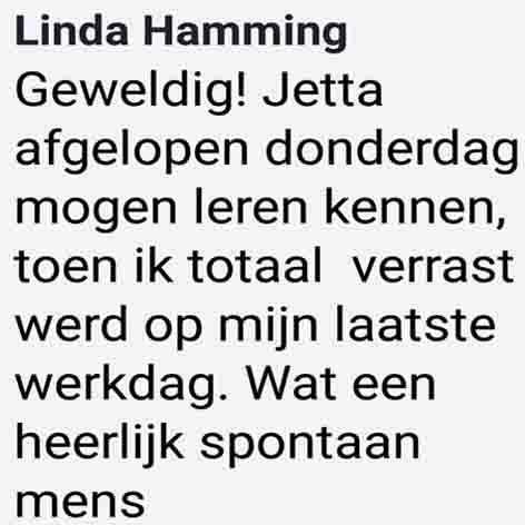 Linda Hamming beveelt Jetta Post van harte aan!
